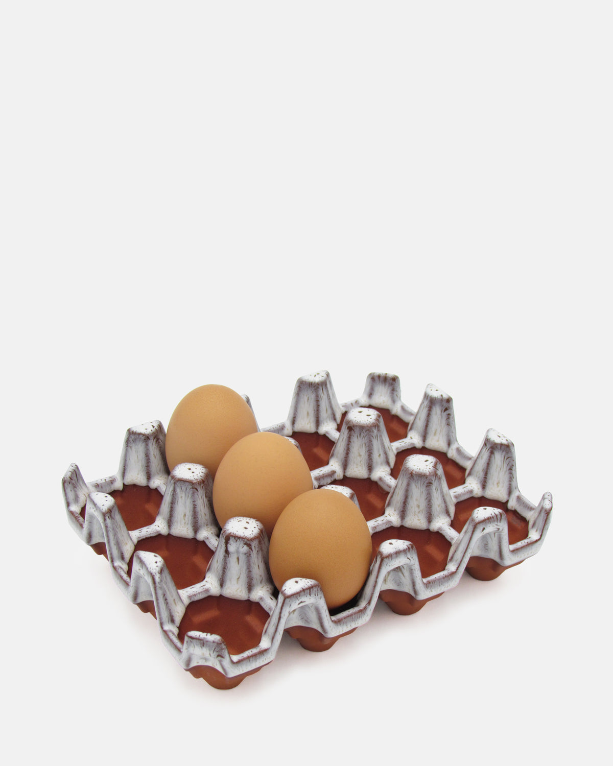 Terracotta 12 egg holder - Oyster Glaze