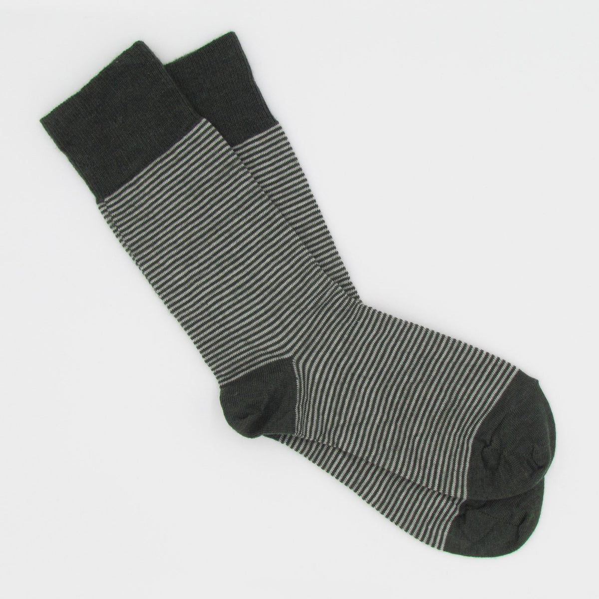 Pencil Stripe Wool Socks - Dark Green/Ecru