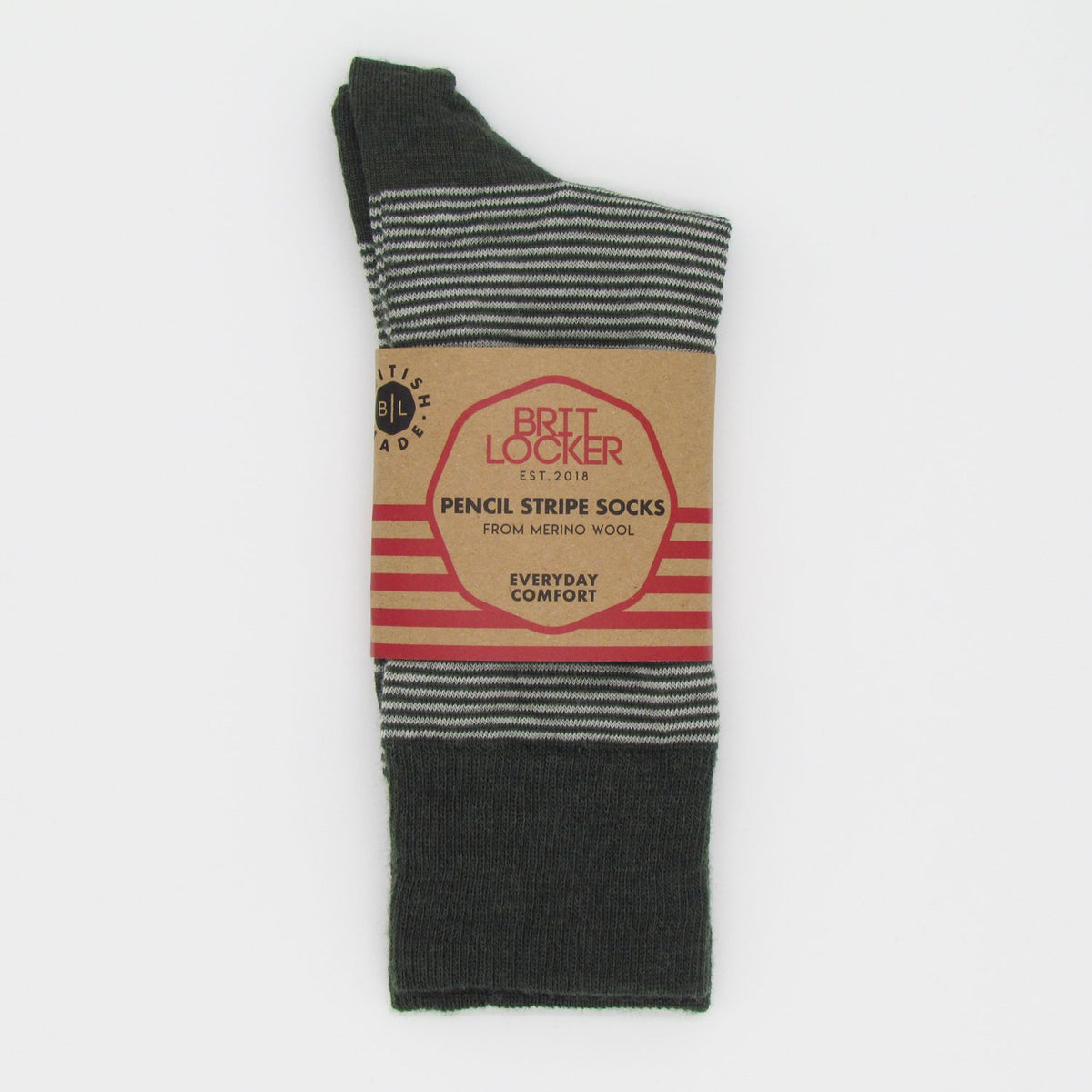 Pencil Stripe Wool Socks - Dark Green/Ecru