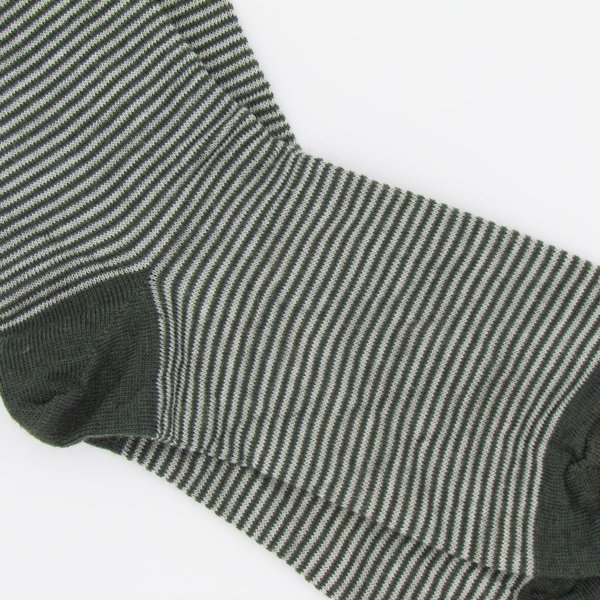 Pencil Stripe Wool Socks - Dark Green/Ecru