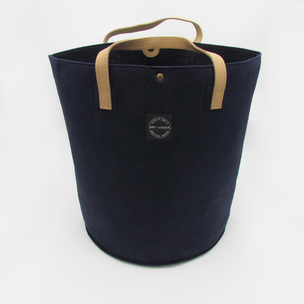 Felt Storage Basket with Leather Handles - Navy Blue - Made in Britain - BRIT LOCKER