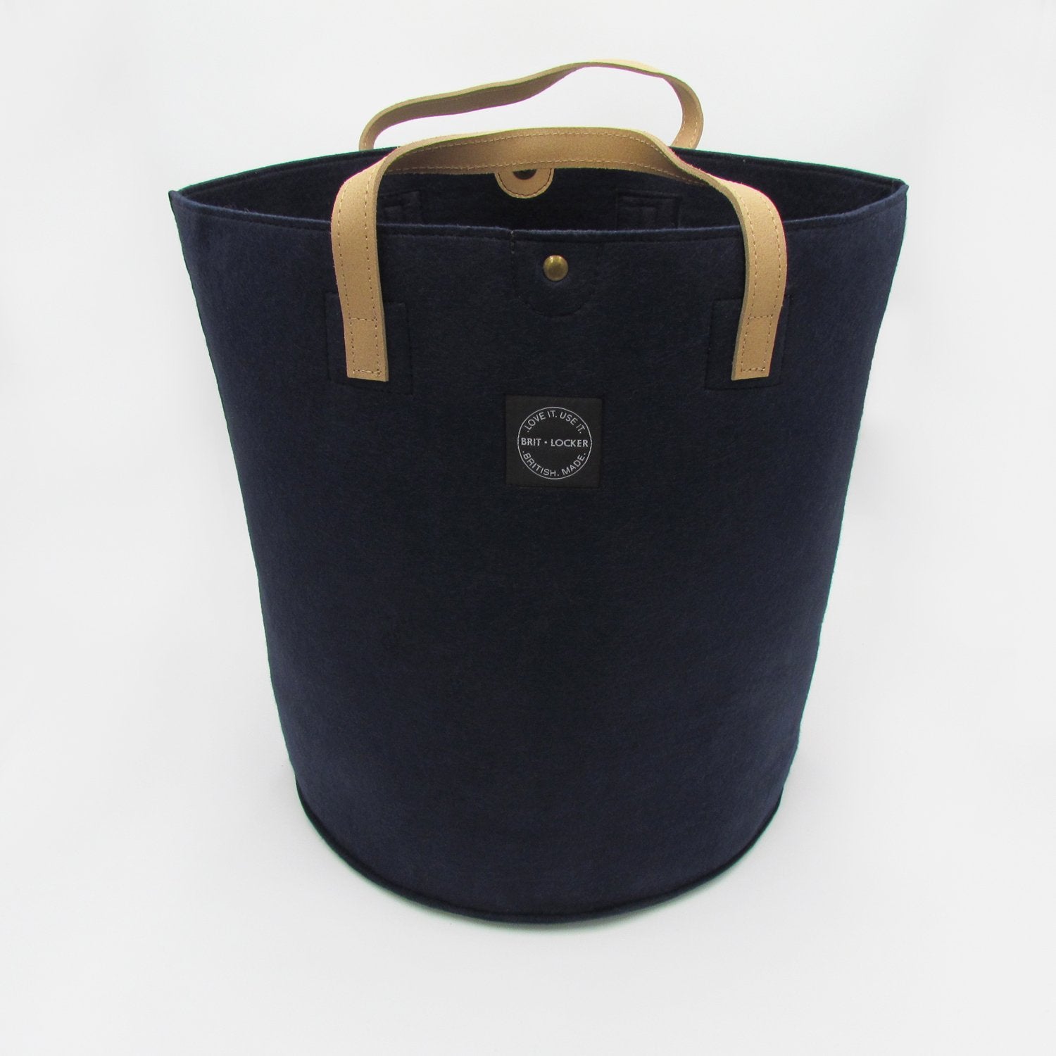 Felt Storage Basket with Leather Handles - Navy Blue - Made in Britain - BRIT LOCKER