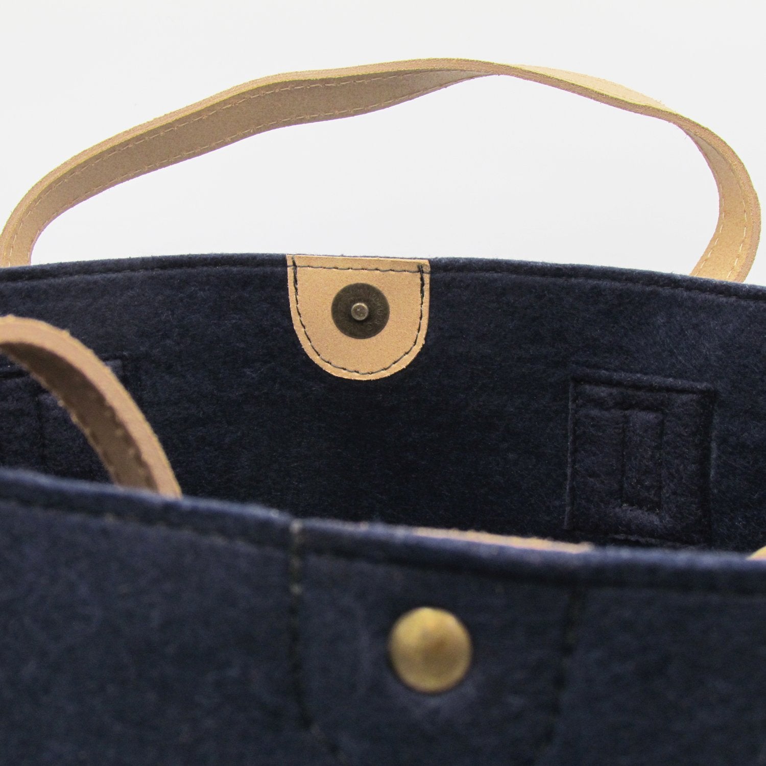 Felt Storage Basket with Leather Handles - Navy Blue - Made in Britain - BRIT LOCKER