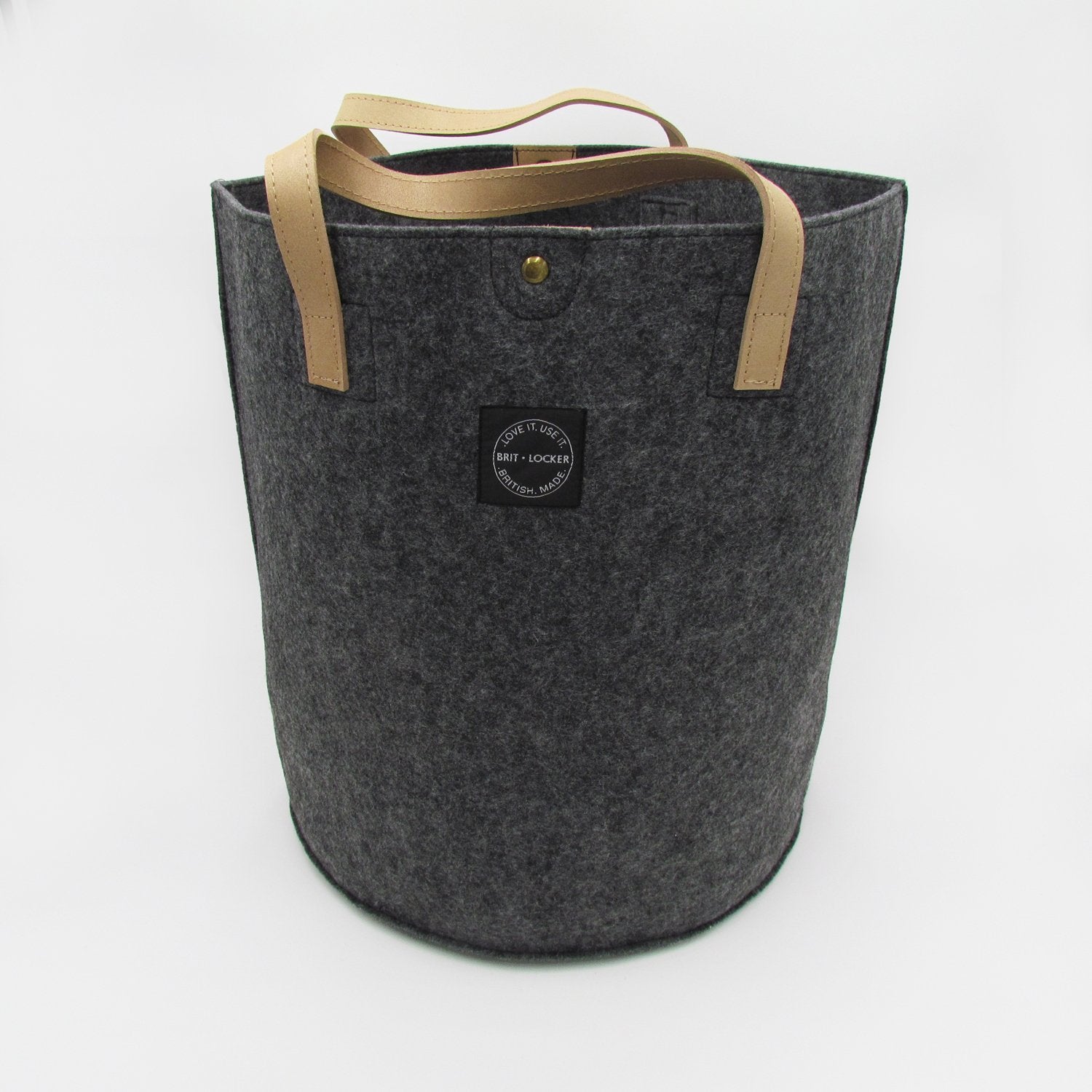Felt Storage Basket with Leather Handles - Dark Grey - Made in Britain - BRIT LOCKER
