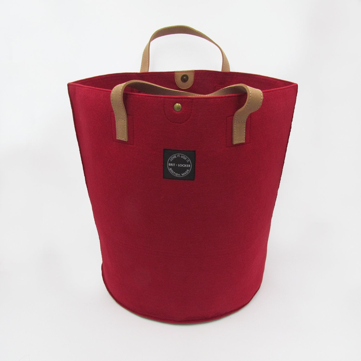 Felt Storage Basket with Leather Handles - Red - Made in Britain - BRIT LOCKER