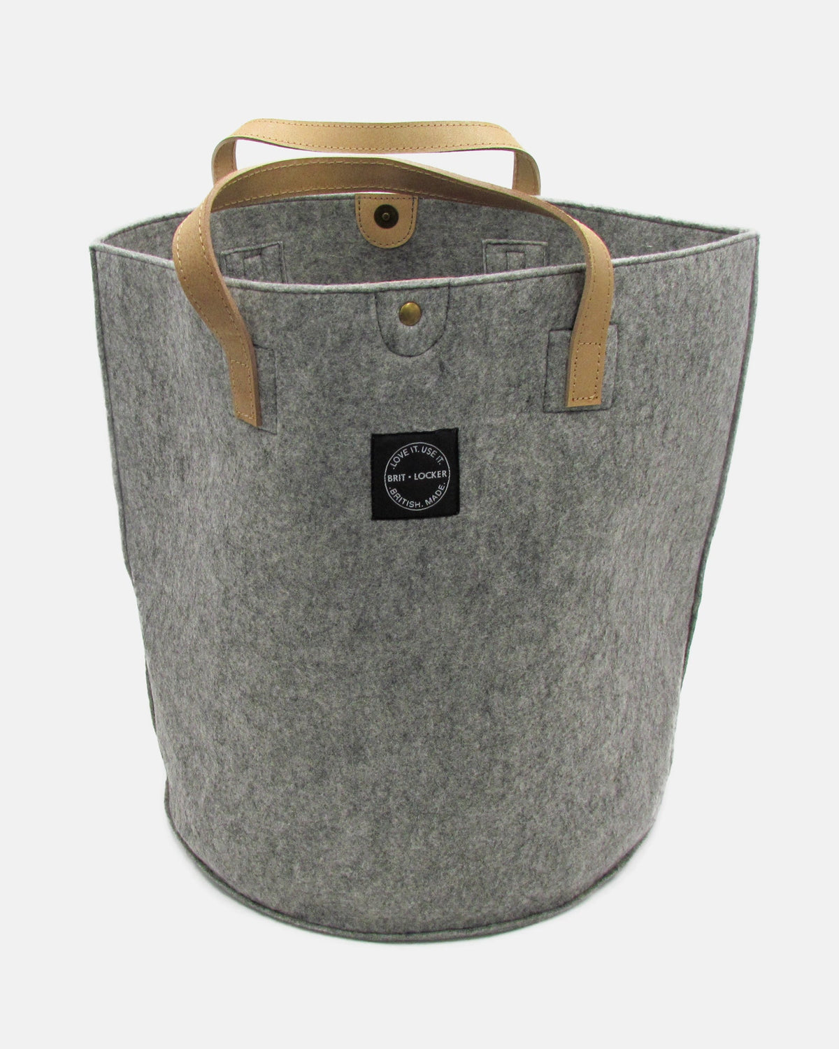 Felt Storage Basket with Leather Handles - Light Grey - BRIT LOCKER