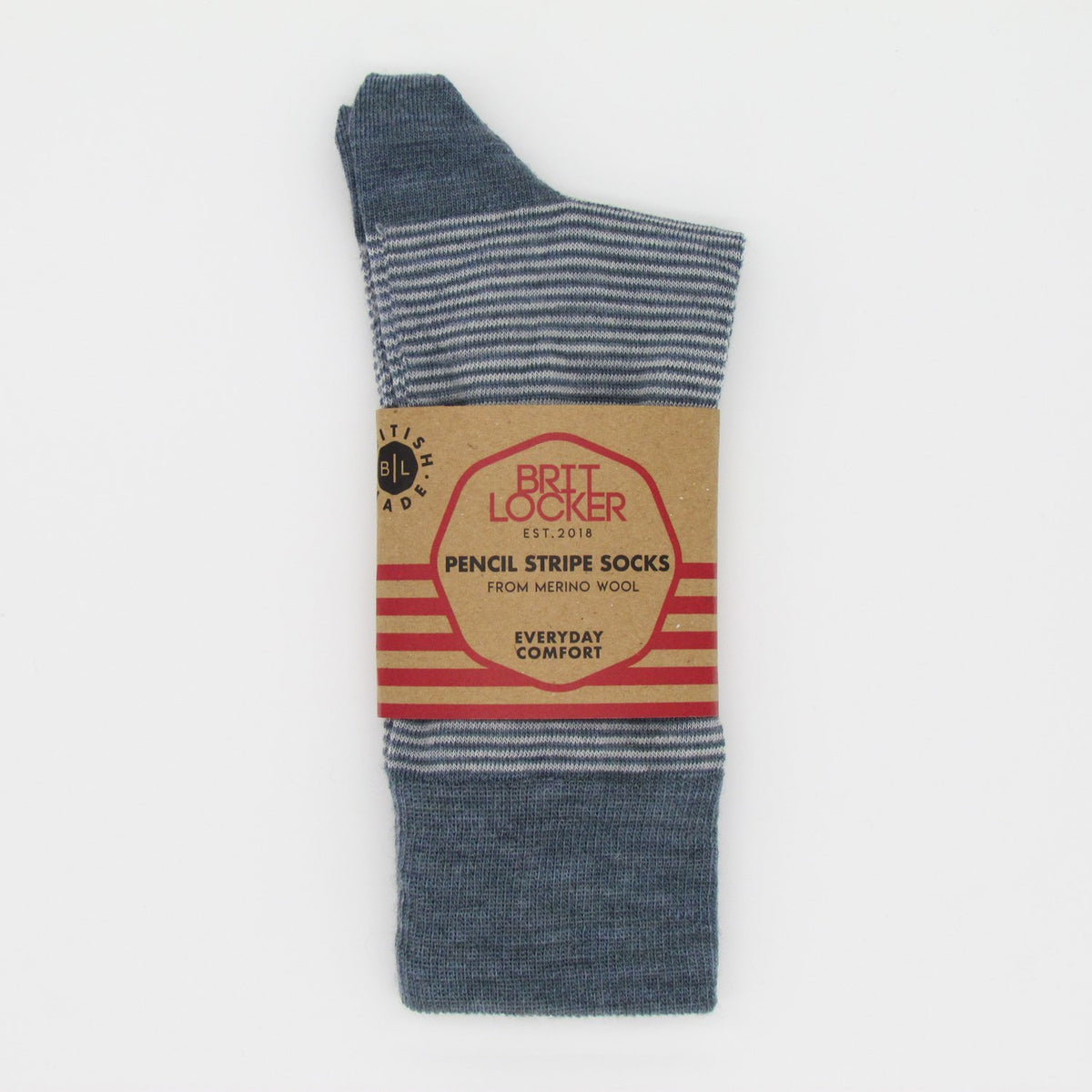 Pencil Stripe Wool Socks - Island Blue/Ecru