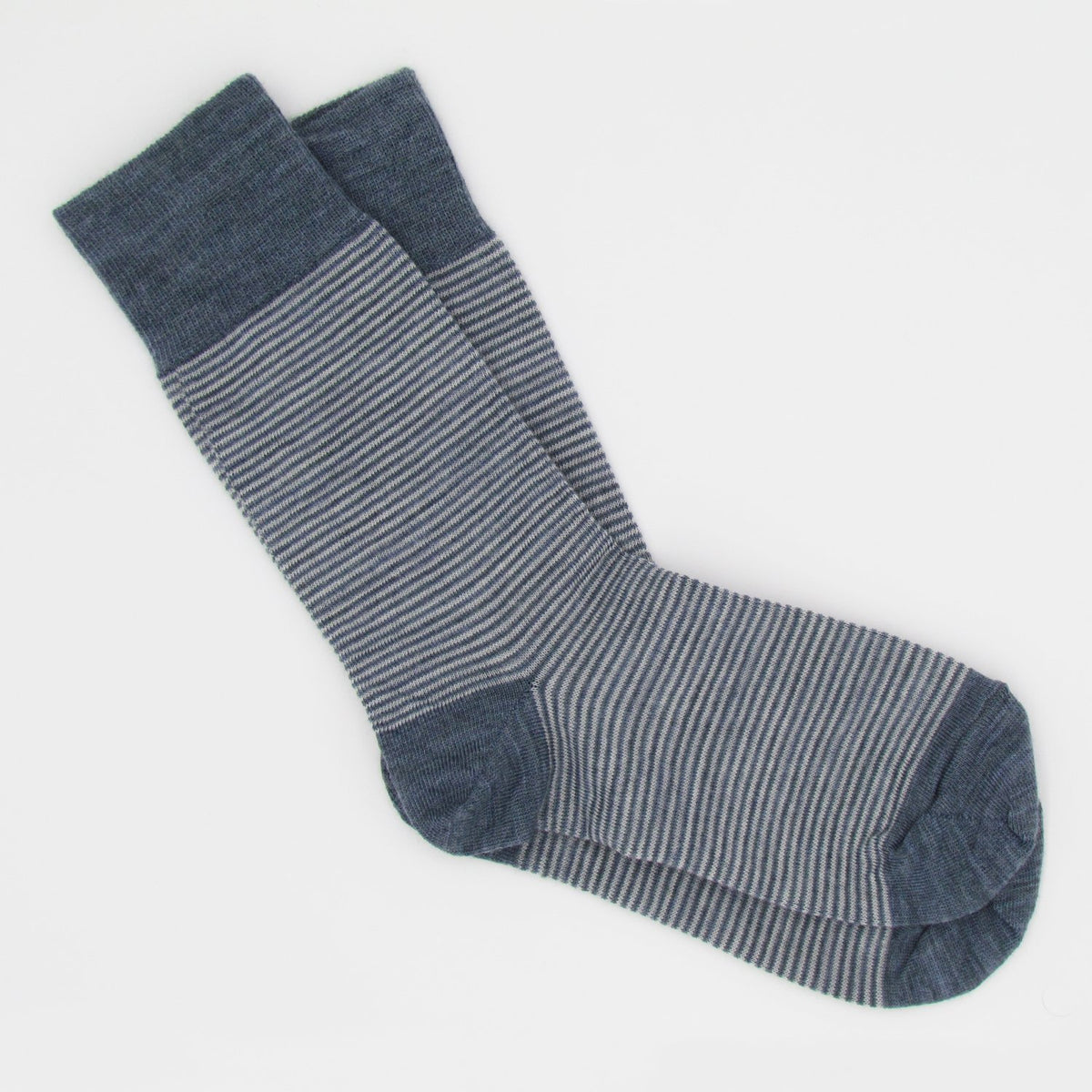 Pencil Stripe Wool Socks - Island Blue/Ecru