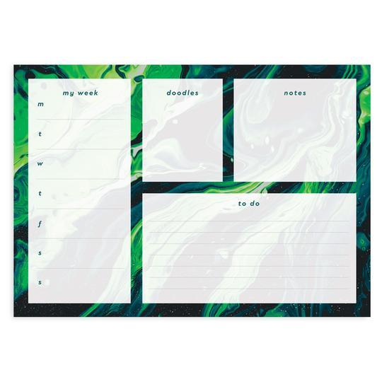 Green Marble Deskpad Week Planner
