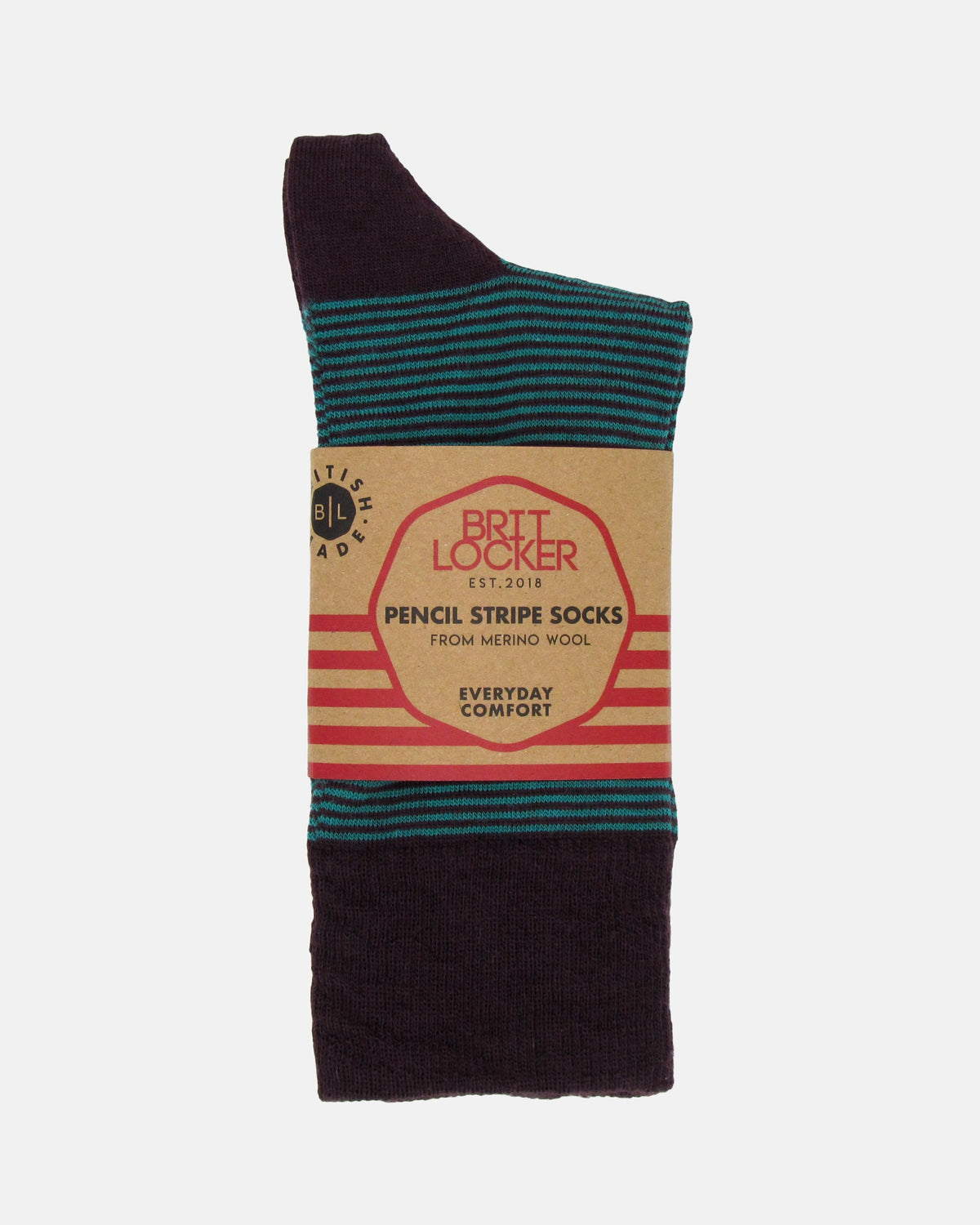 Pencil Stripe Wool Socks - Aubergine/Arsenic - BRIT LOCKER