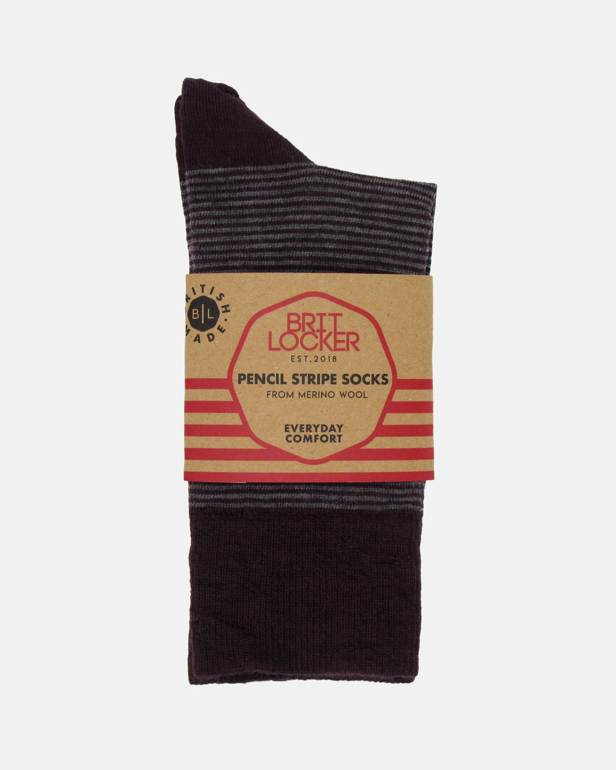 Pencil Stripe Wool Socks - Aubergine/Mid Grey - BRIT LOCKER
