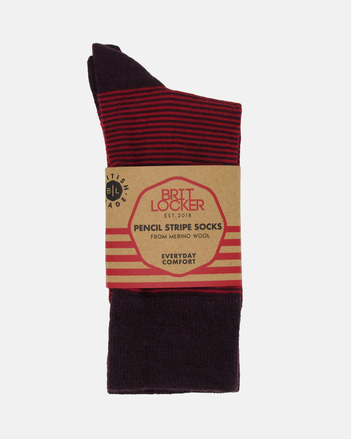 Pencil Stripe Wool Socks - Aubergine/Red - BRIT LOCKER
