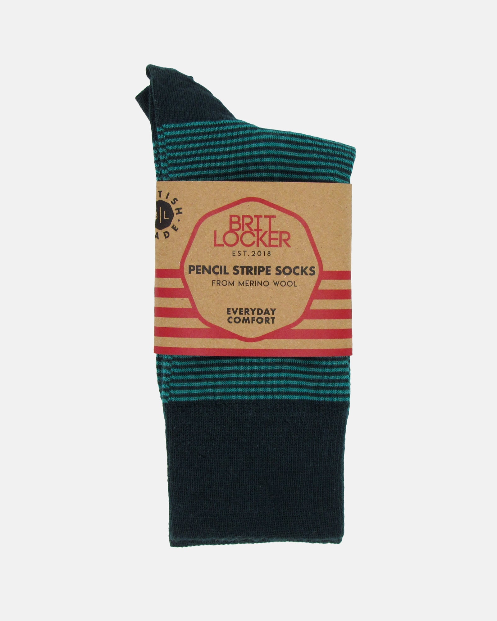 Pencil Stripe Wool Socks - Bottle Green/Arsenic - BRIT LOCKER