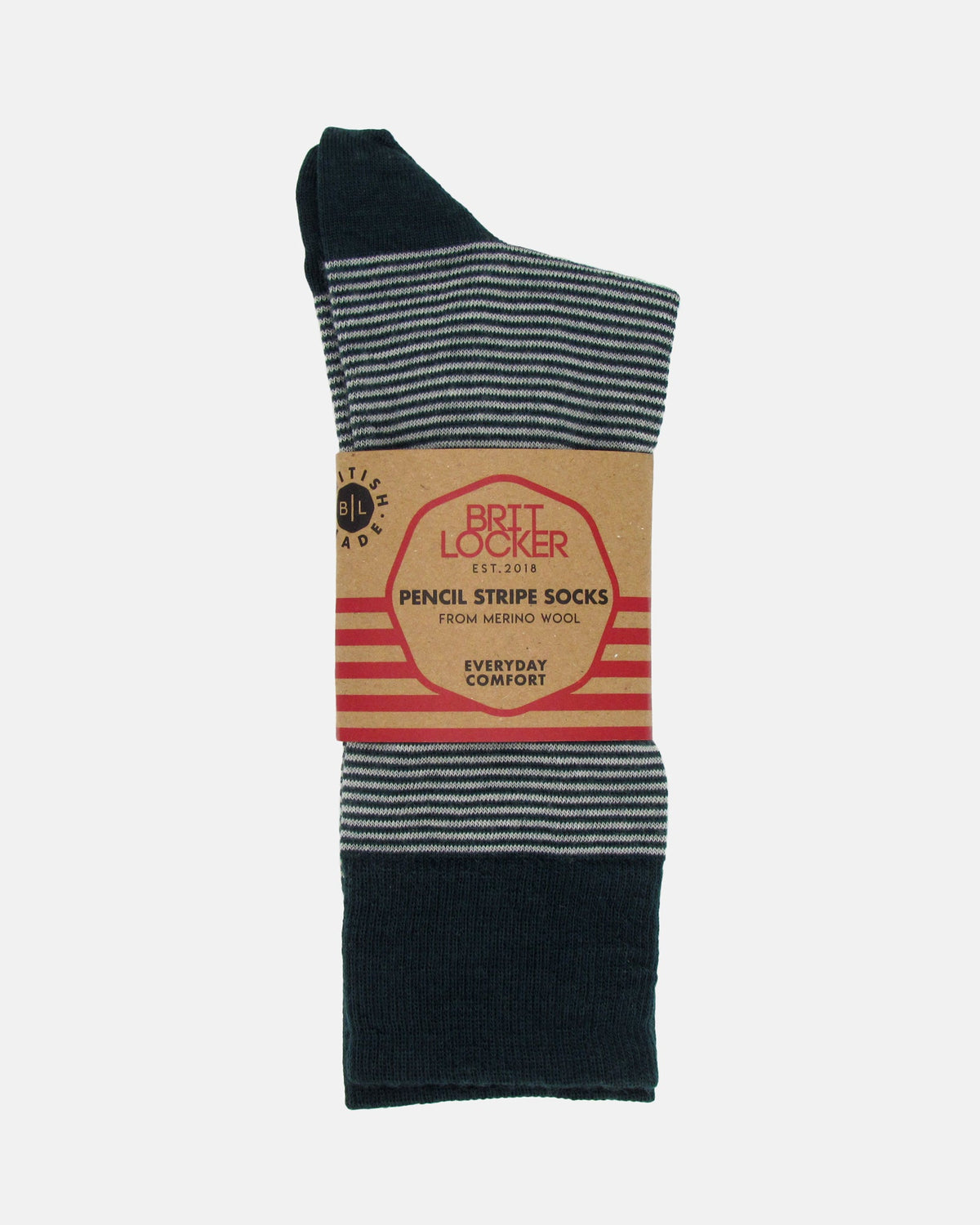 Pencil Stripe Wool Socks - Bottle Green/Ecru - BRIT LOCKER