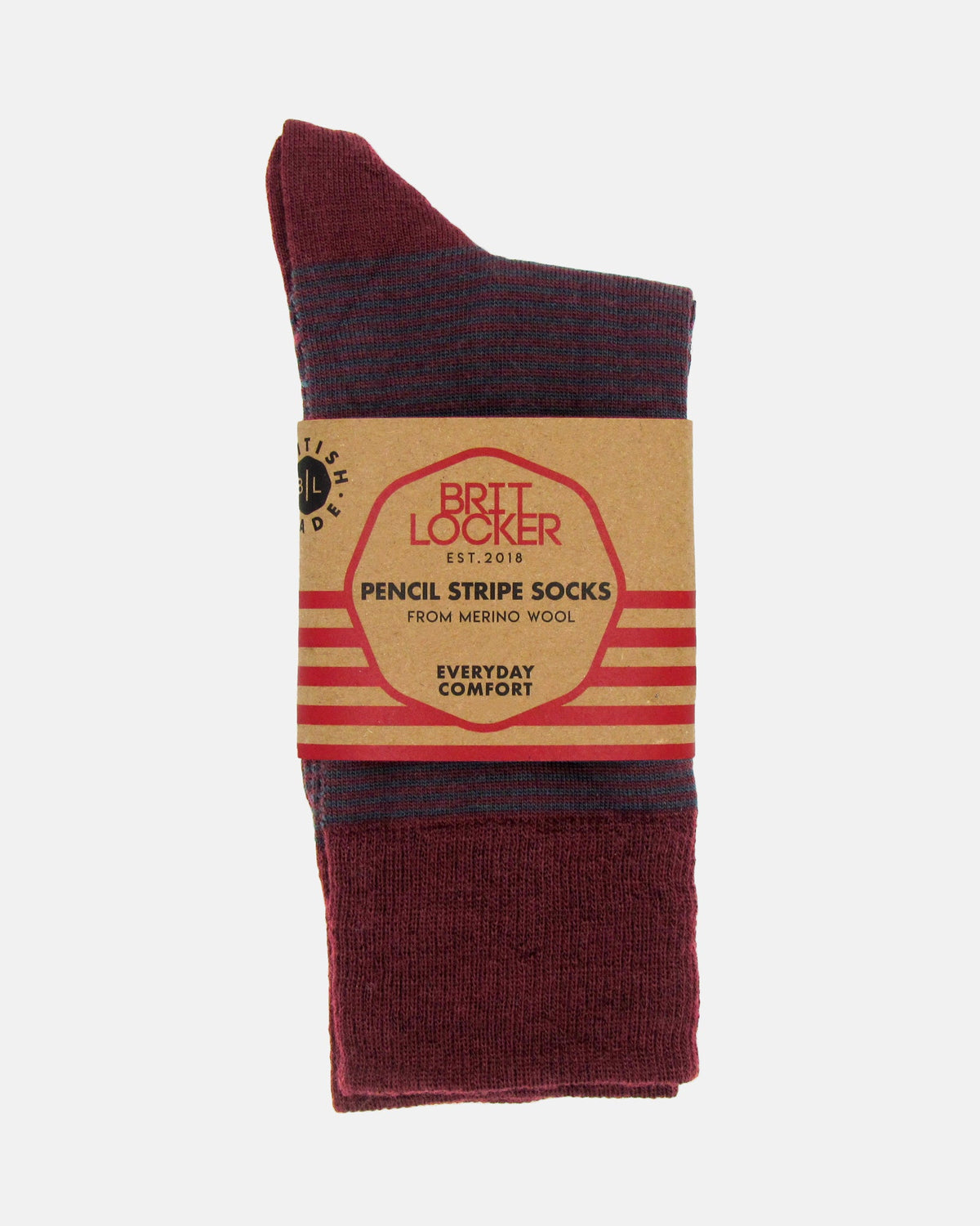 Pencil Stripe Wool Socks - Burgundy/Bottle Green - BRIT LOCKER