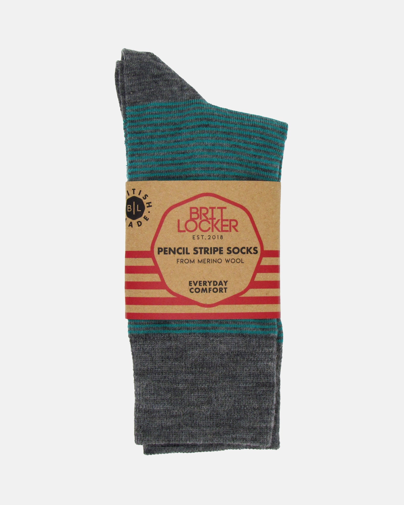 Pencil Stripe Wool Socks - Mid Grey/Arsenic - BRIT LOCKER