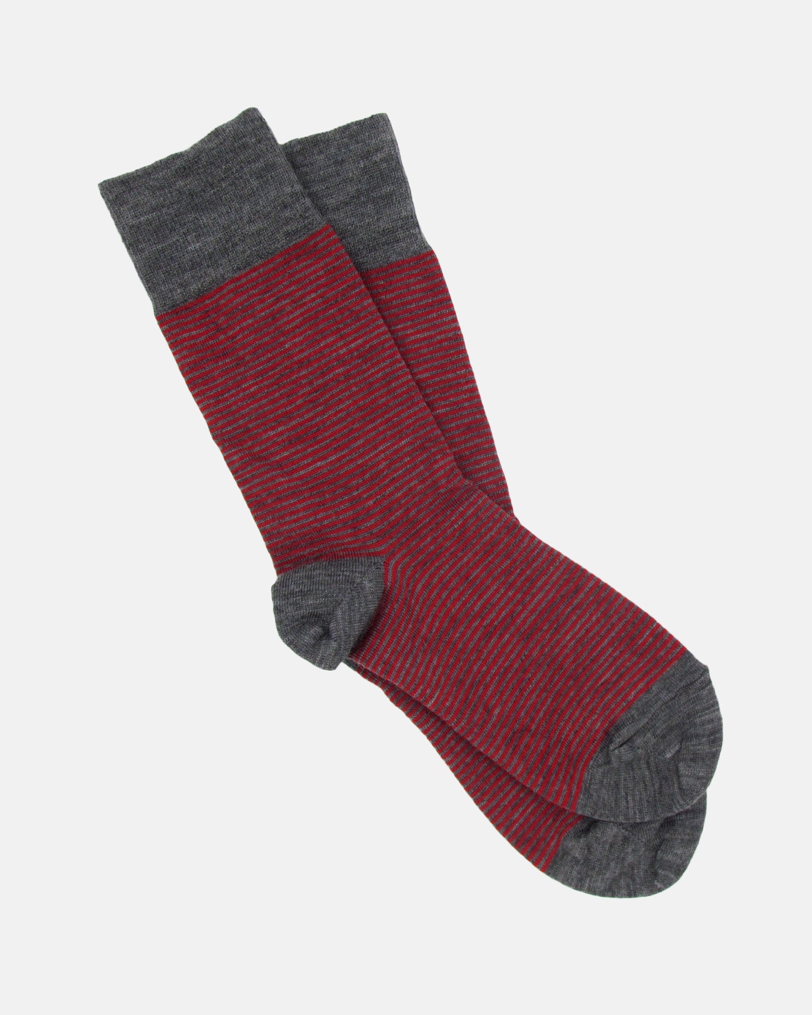 Pencil Stripe Wool Socks - Mid Grey/Red - BRIT LOCKER