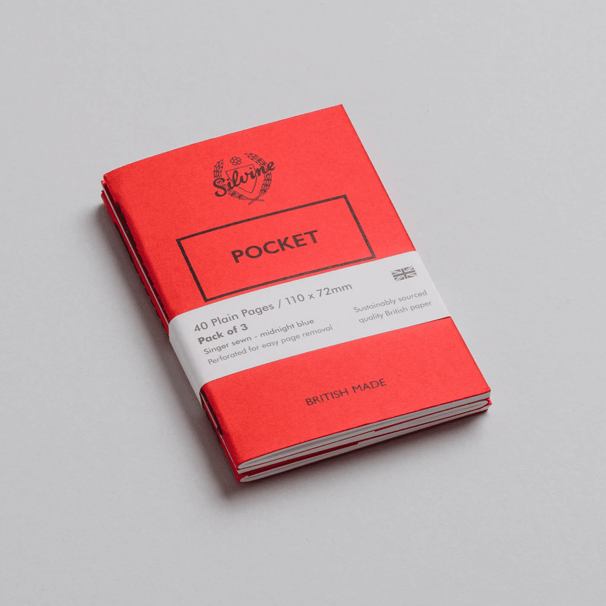 Silvine Originals Pocket Notebook - Plain Pages - Pack of 3