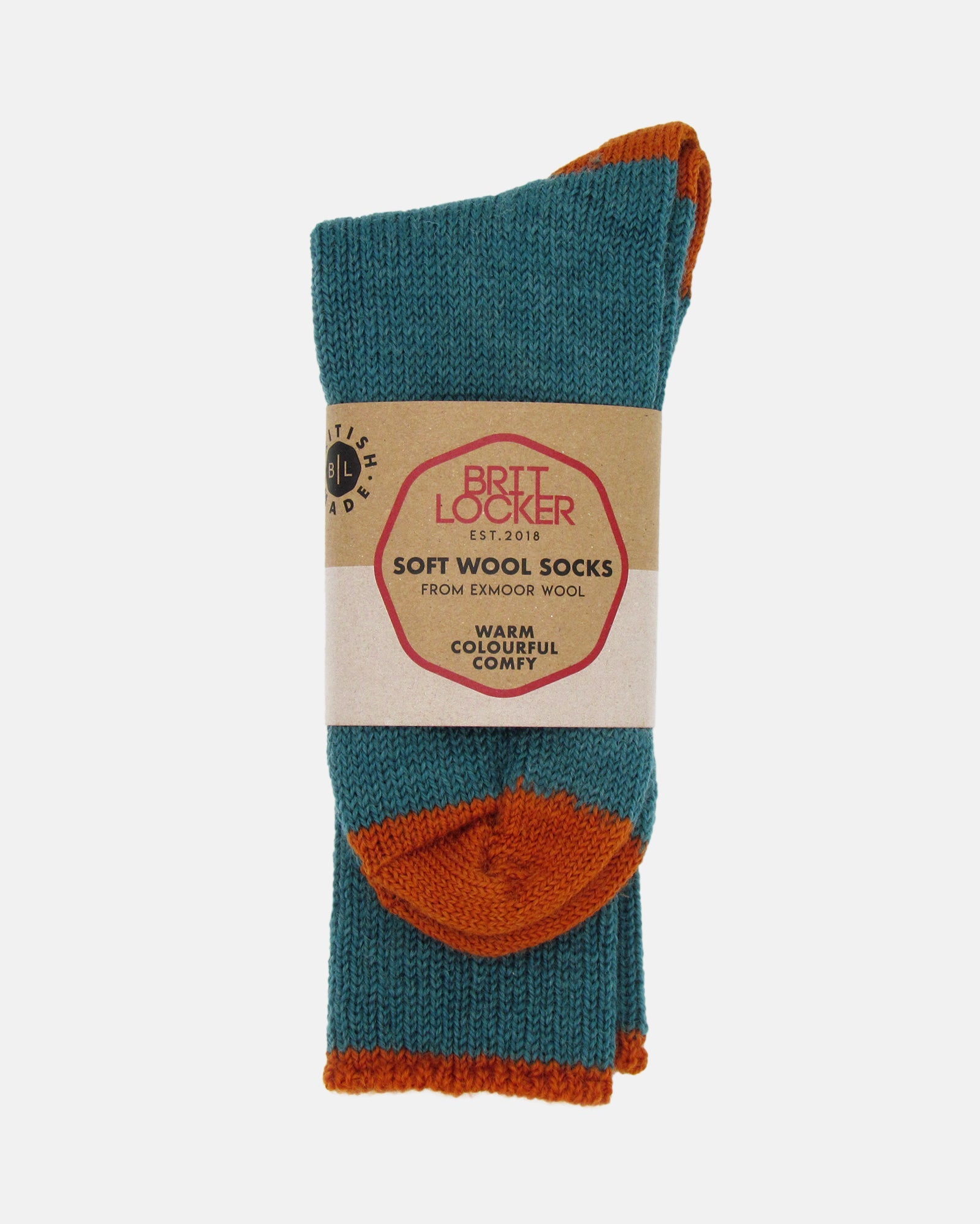 Soft Wool Socks - Aqua/Orange - BRIT LOCKER