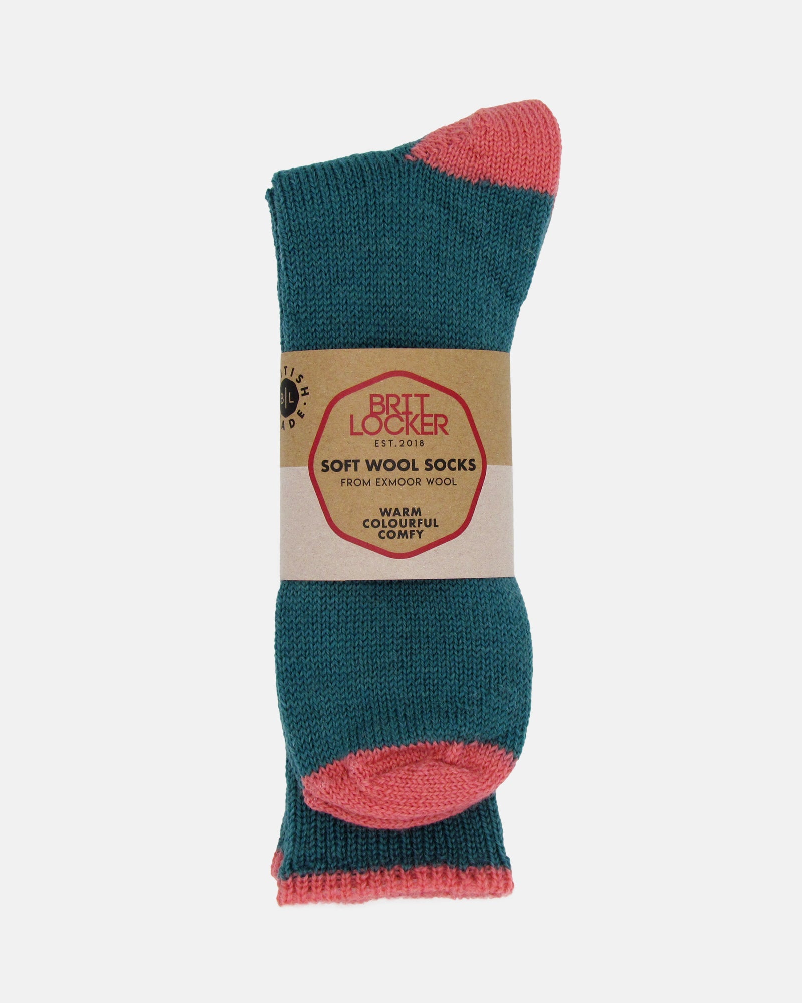 Soft Wool Socks - Aqua/Salmon - BRIT LOCKER
