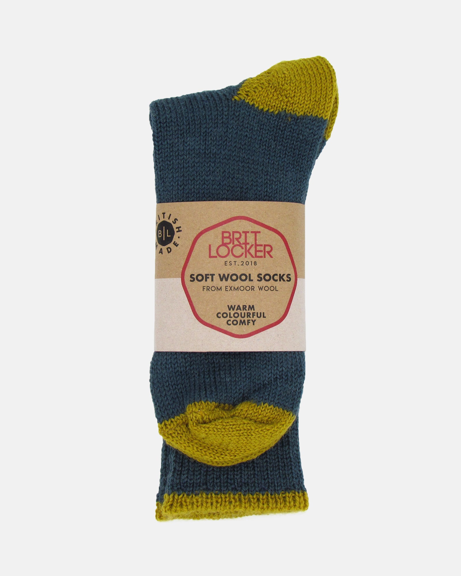 Soft Wool Socks - Indigo/Mustard - BRIT LOCKER