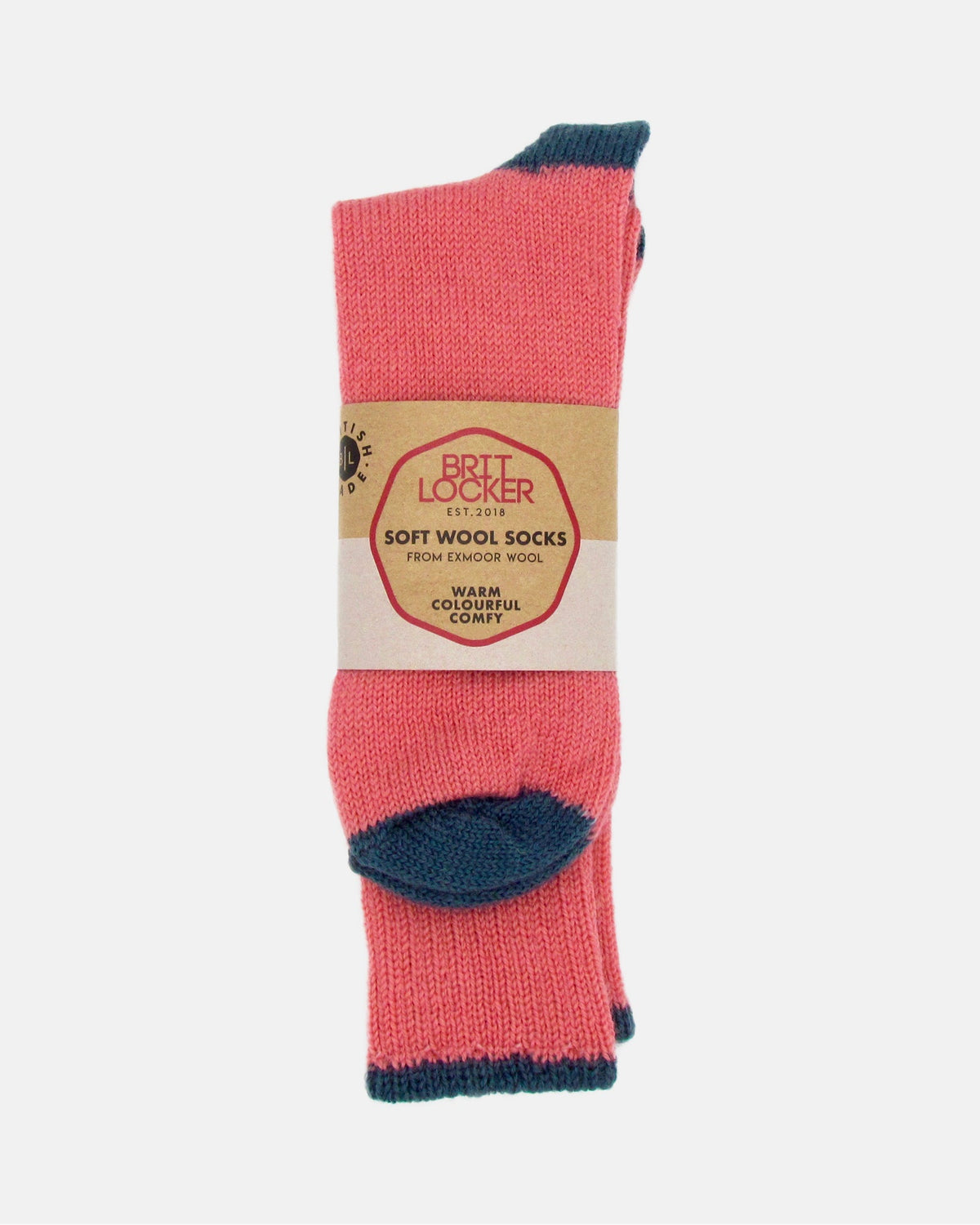 Soft Wool Socks - Salmon/Indigo - BRIT LOCKER